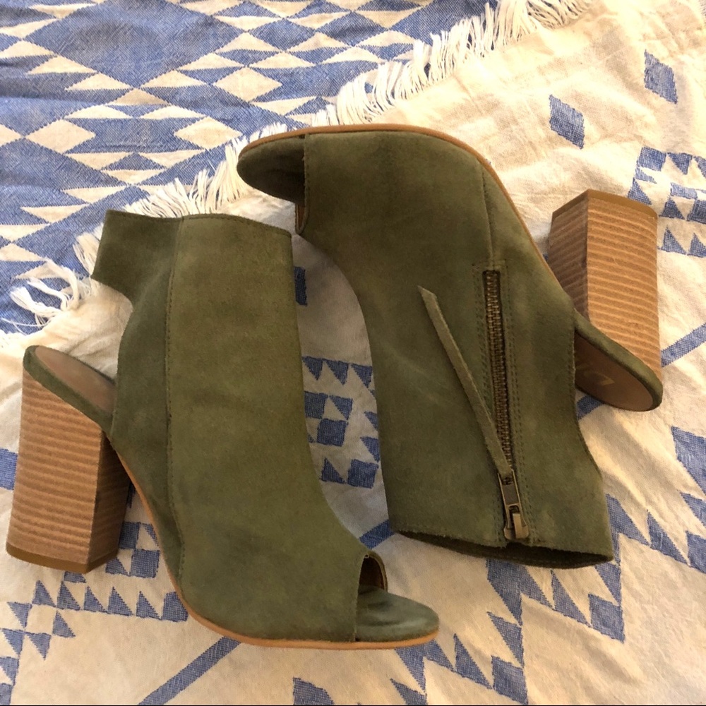 Olive Suede Diba Peep Toe Booties